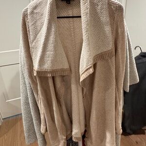 Ann Taylor Oatmeal Open-Front Knit Cardigan XS (Fits XS–S)